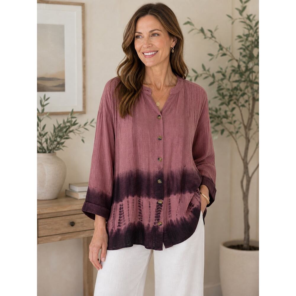 J. Jill Mauve and Black Tie-Dye Button-Down Shirt